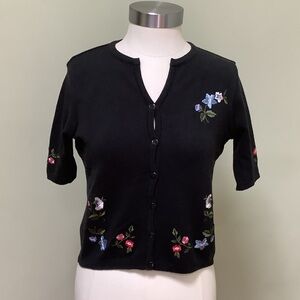Embroidered Short Sleeve Cardigan
